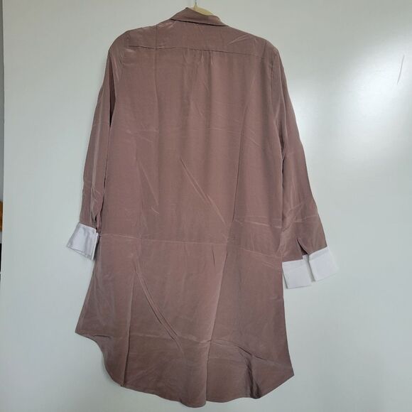100% SILK HELENA QUINN REVOLVE TAN WHITE SHIRT DRESS TUNIC JACKET L XL NWT NEW - Picture 6 of 10